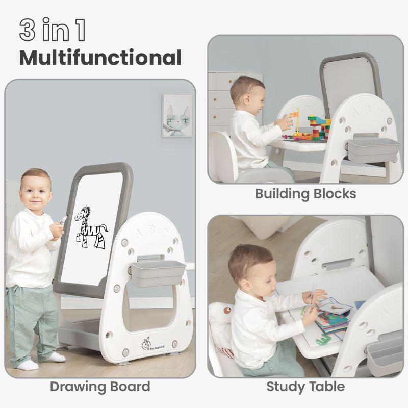 Little Genius Picasso – Multifunctional Kids Study Table Chair Set - White Grey