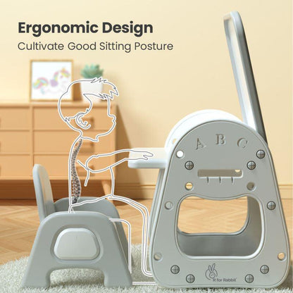 Little Genius Picasso – Multifunctional Kids Study Table Chair Set - White Grey