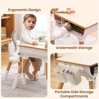 Little Genius Woodland Kids Study Table With Chair - Wood White