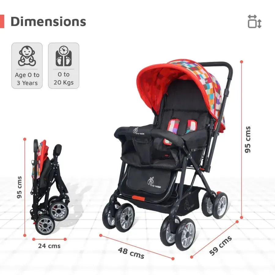 Lollipop Lite Stroller Travel Friendly, Easy To Fold, Reversible Handle, Wheel Lock, Adjustable Leg Rest - Black Multi