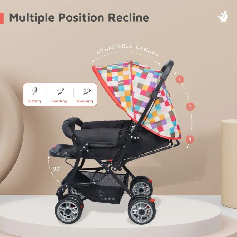 Lollipop Lite Stroller Travel Friendly, Easy To Fold, Reversible Handle, Wheel Lock, Adjustable Leg Rest - Black Multi