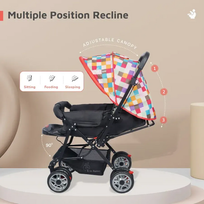 Lollipop Lite Stroller Travel Friendly, Easy To Fold, Reversible Handle, Wheel Lock, Adjustable Leg Rest - Black Multi