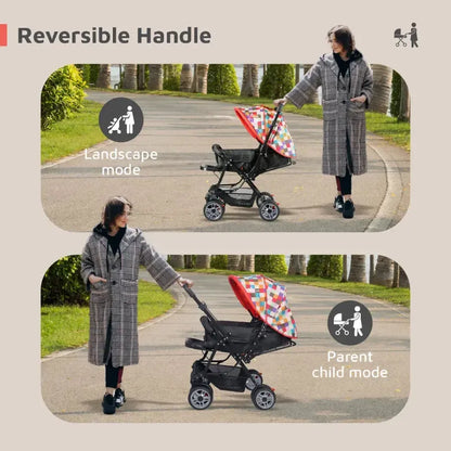 Lollipop Lite Stroller Travel Friendly, Easy To Fold, Reversible Handle, Wheel Lock, Adjustable Leg Rest - Black Multi