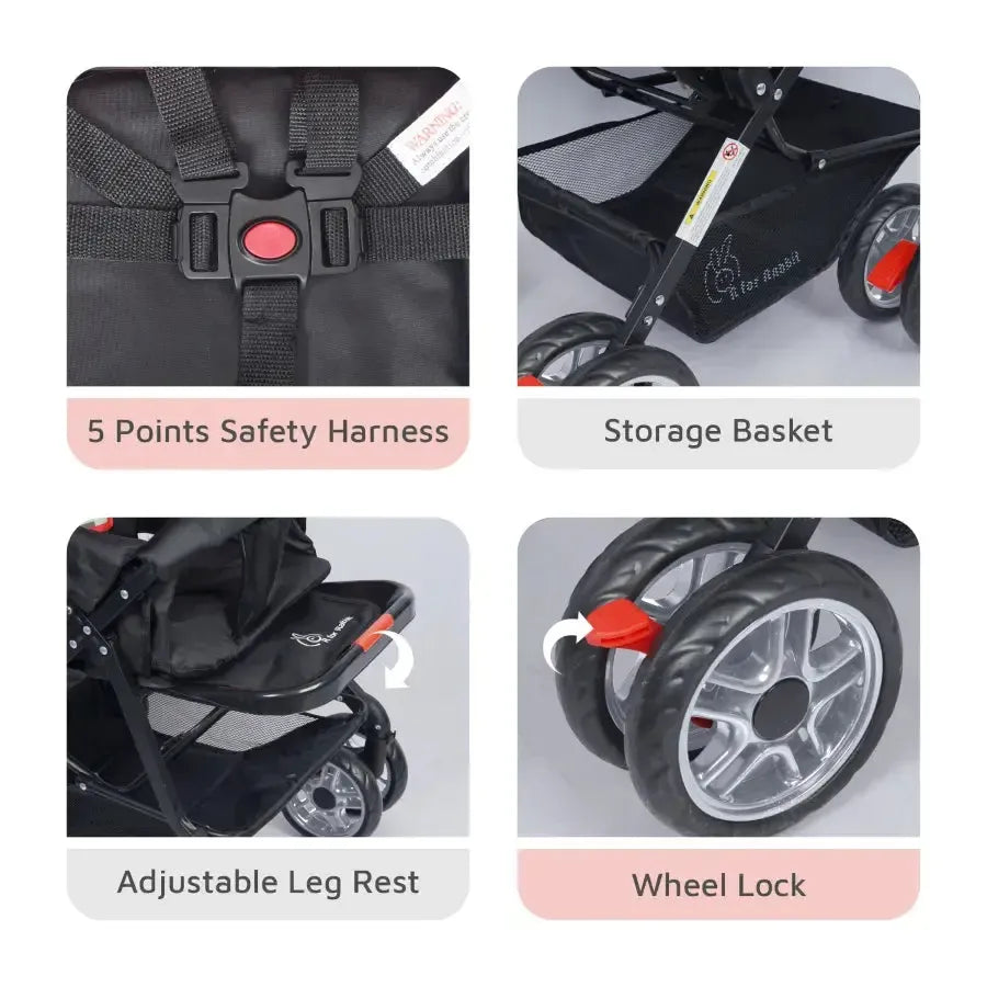 Lollipop Lite Stroller Travel Friendly, Easy To Fold, Reversible Handle, Wheel Lock, Adjustable Leg Rest - Black Multi