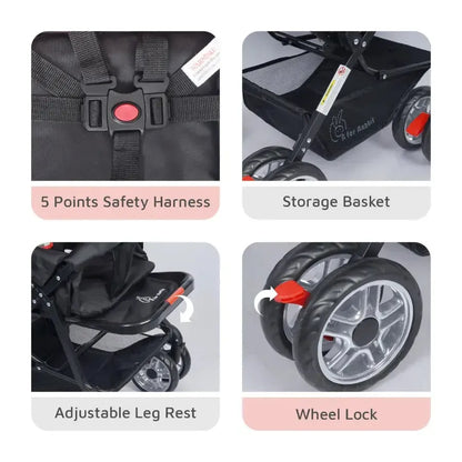 Lollipop Lite Stroller Travel Friendly, Easy To Fold, Reversible Handle, Wheel Lock, Adjustable Leg Rest - Black Multi