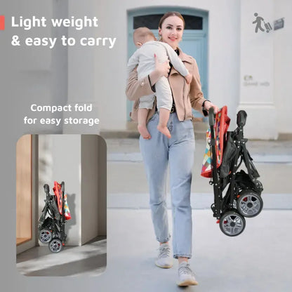 Lollipop Lite Stroller Travel Friendly, Easy To Fold, Reversible Handle, Wheel Lock, Adjustable Leg Rest - Black Multi