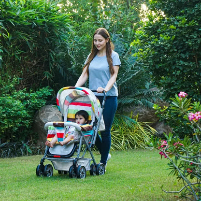 Lollipop Lite Stroller Travel Friendly, Easy To Fold, Reversible Handle, Wheel Lock, Adjustable Leg Rest - Black Multi