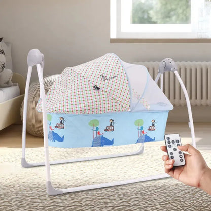Lullabies Cradle - Auto Swing With Remote Control, 16 In-Built Soothing Music Tunes, Mosquito Net Baby Cradle, 3-Point Safety, Swing Lock - Blue