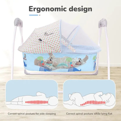 Lullabies Cradle - Auto Swing With Remote Control, 16 In-Built Soothing Music Tunes, Mosquito Net Baby Cradle, 3-Point Safety, Swing Lock - Blue