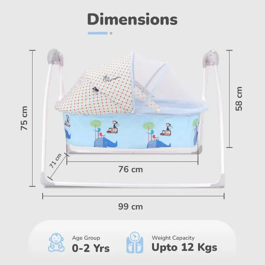 Lullabies Cradle - Auto Swing With Remote Control, 16 In-Built Soothing Music Tunes, Mosquito Net Baby Cradle, 3-Point Safety, Swing Lock - Blue