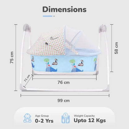 Lullabies Cradle - Auto Swing With Remote Control, 16 In-Built Soothing Music Tunes, Mosquito Net Baby Cradle, 3-Point Safety, Swing Lock - Blue