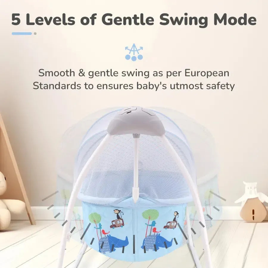 Lullabies Cradle - Auto Swing With Remote Control, 16 In-Built Soothing Music Tunes, Mosquito Net Baby Cradle, 3-Point Safety, Swing Lock - Blue