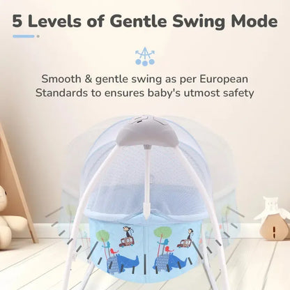 Lullabies Cradle - Auto Swing With Remote Control, 16 In-Built Soothing Music Tunes, Mosquito Net Baby Cradle, 3-Point Safety, Swing Lock - Blue