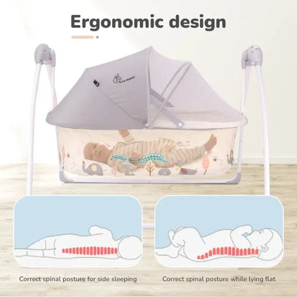 Lullabies Cradle - Auto Swing With Remote Control, 16 In-Built Soothing Music Tunes, Mosquito Net Baby Cradle, 3-Point Safety, Swing Lock - Cream