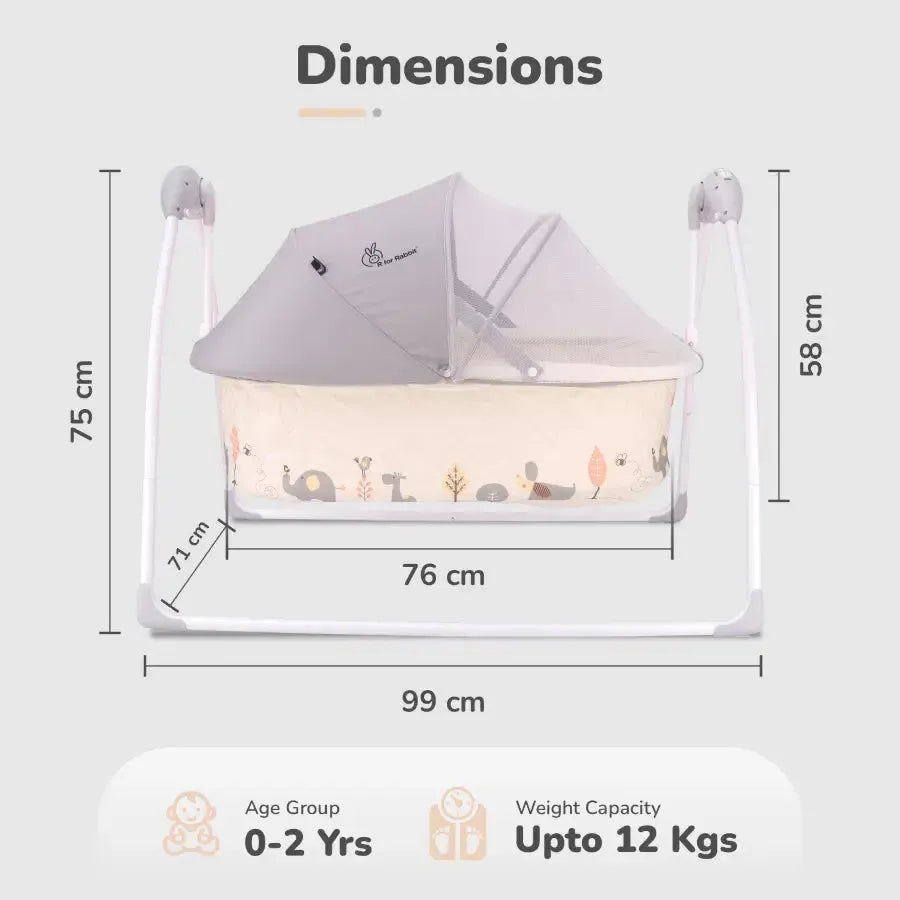 Lullabies Cradle - Auto Swing With Remote Control, 16 In-Built Soothing Music Tunes, Mosquito Net Baby Cradle, 3-Point Safety, Swing Lock - Cream