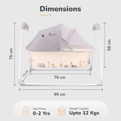 Lullabies Cradle - Auto Swing With Remote Control, 16 In-Built Soothing Music Tunes, Mosquito Net Baby Cradle, 3-Point Safety, Swing Lock - Cream