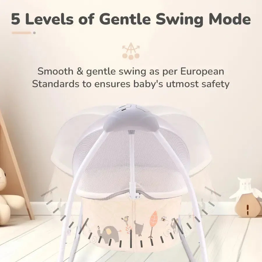 Lullabies Cradle - Auto Swing With Remote Control, 16 In-Built Soothing Music Tunes, Mosquito Net Baby Cradle, 3-Point Safety, Swing Lock - Cream