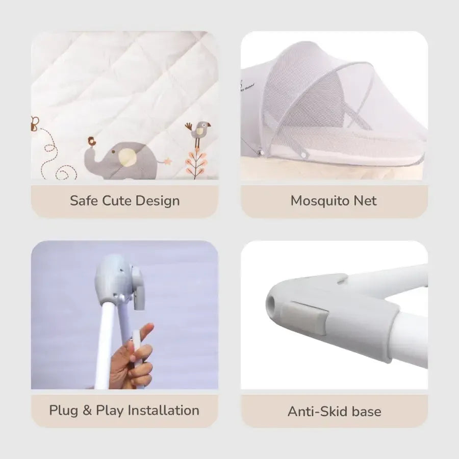 Lullabies Cradle - Auto Swing With Remote Control, 16 In-Built Soothing Music Tunes, Mosquito Net Baby Cradle, 3-Point Safety, Swing Lock - Cream