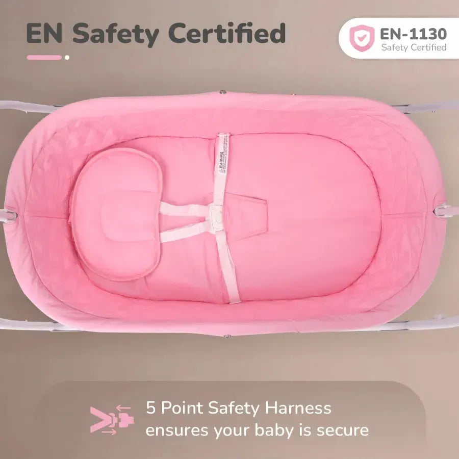 Lullabies Cradle - Auto Swing With Remote Control, 16 In-Built Soothing Music Tunes, Mosquito Net Baby Cradle, 3-Point Safety, Swing Lock - Pink