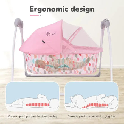 Lullabies Cradle - Auto Swing With Remote Control, 16 In-Built Soothing Music Tunes, Mosquito Net Baby Cradle, 3-Point Safety, Swing Lock - Pink