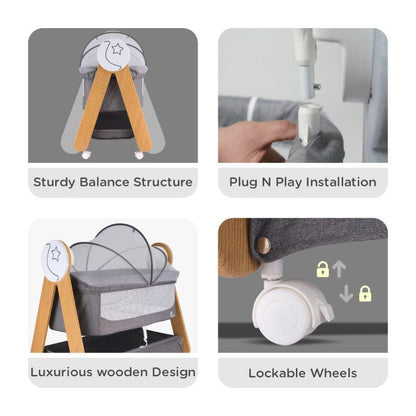 Lullabies Woodsy Electric Cradle For Babies - Grey