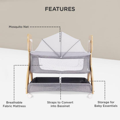 Lullabies Woodsy Manual Baby Cradle - Dark Grey