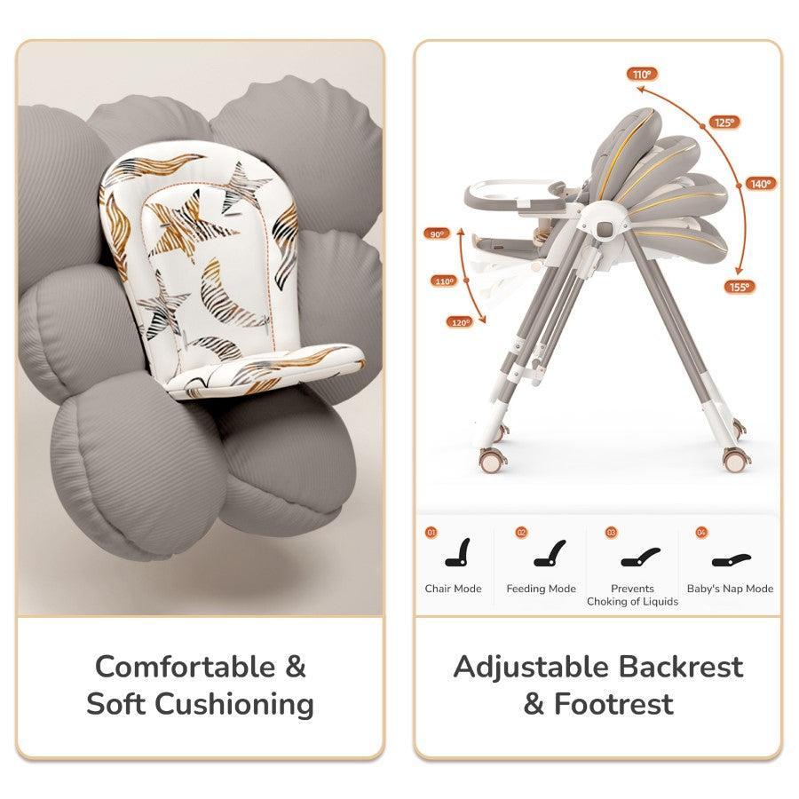 Marshmallow Smart High Chair For Kids 2-in-1 Multipurpose High Chair with Swing - Abstract Grey