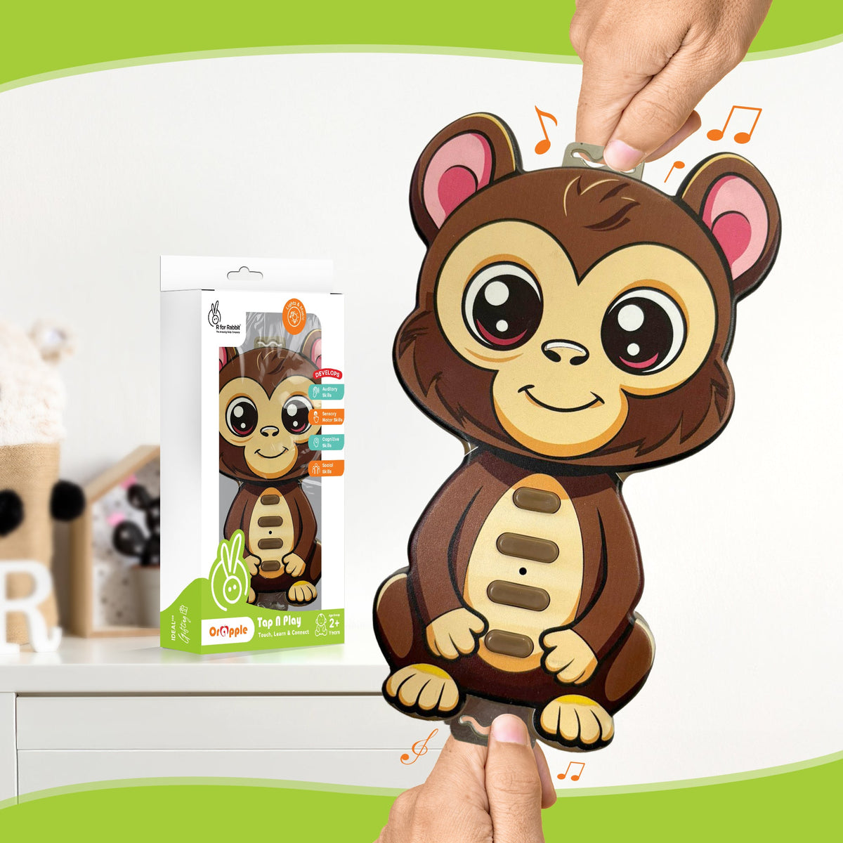 Orapple Tap N Play Musical Learning Toy with 4 Fun Modes Toy for Kids 2+ Years - Monkey