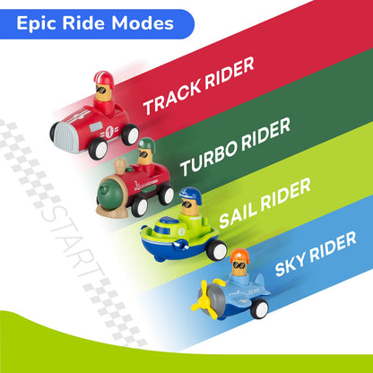 Orapple Rider BPA-Free Set of 4 Push Toys for Toddlers (Track, Sky, Turbo, Sail) - Multi-1
