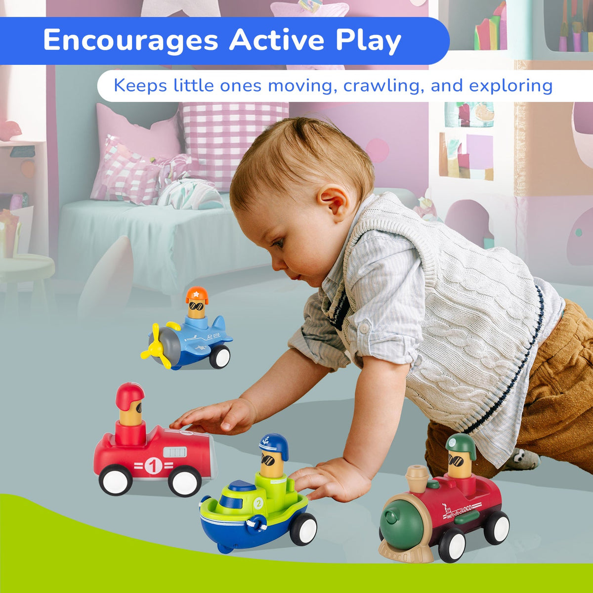 Orapple Rider BPA-Free Set of 4 Push Toys for Toddlers (Track, Sky, Turbo, Sail) - Multi-1