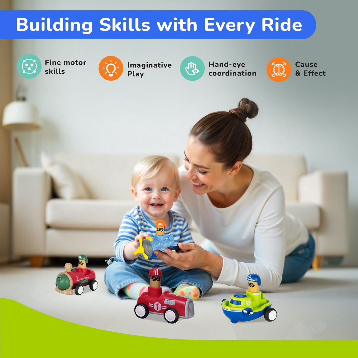 Orapple Rider BPA-Free Set of 4 Push Toys for Toddlers (Track, Sky, Turbo, Sail) - Multi-1