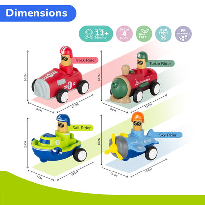 Orapple Rider BPA-Free Set of 4 Push Toys for Toddlers (Track, Sky, Turbo, Sail) - Multi-1