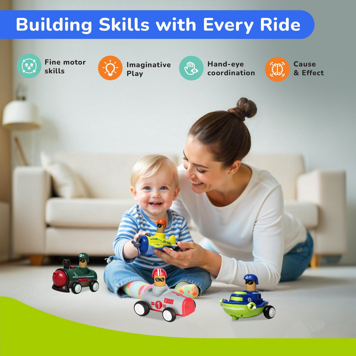 Orapple Rider BPA-Free Set of 4 Push Toys for Toddlers (Track, Sky, Turbo, Sail) - Multi-2