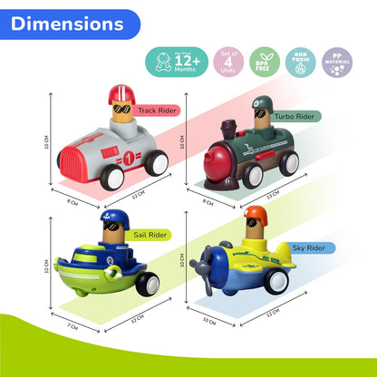 Orapple Rider BPA-Free Set of 4 Push Toys for Toddlers (Track, Sky, Turbo, Sail) - Multi-2