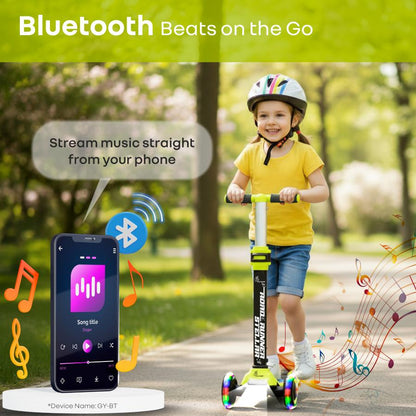 Road Runner Stellar - LED Scooter for Kids with Bluetooth Music, Adjustable Height & Smooth Ride - Neon Black