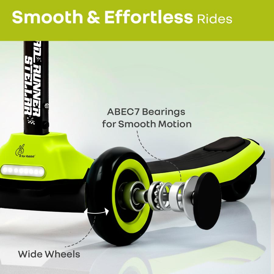 Road Runner Stellar - LED Scooter for Kids with Bluetooth Music, Adjustable Height & Smooth Ride - Neon Black