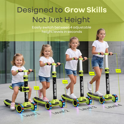Road Runner Stellar Duo 2 in 1 Kick Scooter with Detachable Seat - Sit & Stand Scooter for Toddlers - Adjustable Height - LED PU Wheels - ABEC 7 Bearings - BIS Certified - Age 3+ Years - Neon Black