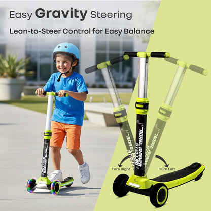 Road Runner Stellar - LED Scooter for Kids with Bluetooth Music, Adjustable Height & Smooth Ride - Neon Black