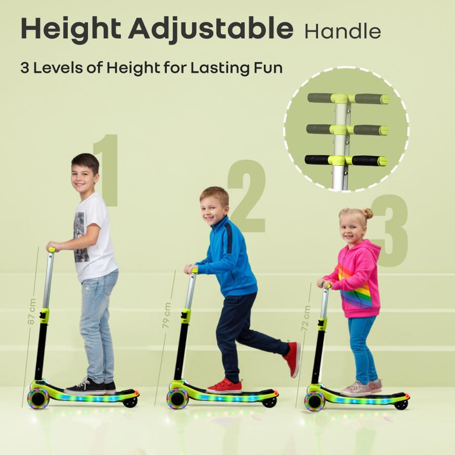 Road Runner Stellar - LED Scooter for Kids with Bluetooth Music, Adjustable Height & Smooth Ride - Neon Black