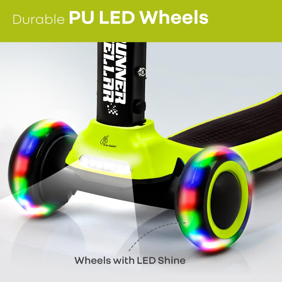 Road Runner Stellar - LED Scooter for Kids with Bluetooth Music, Adjustable Height & Smooth Ride - Neon Black