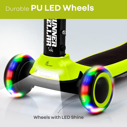 Road Runner Stellar - LED Scooter for Kids with Bluetooth Music, Adjustable Height & Smooth Ride - Neon Black