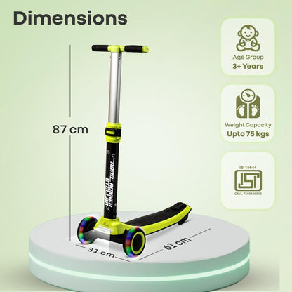 Road Runner Stellar - LED Scooter for Kids with Bluetooth Music, Adjustable Height & Smooth Ride - Neon Black
