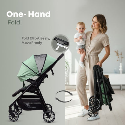 Poppins Neo Baby Stroller, Travel Stroller with 5-Point Harness & One-Hand Fold - Olive Green