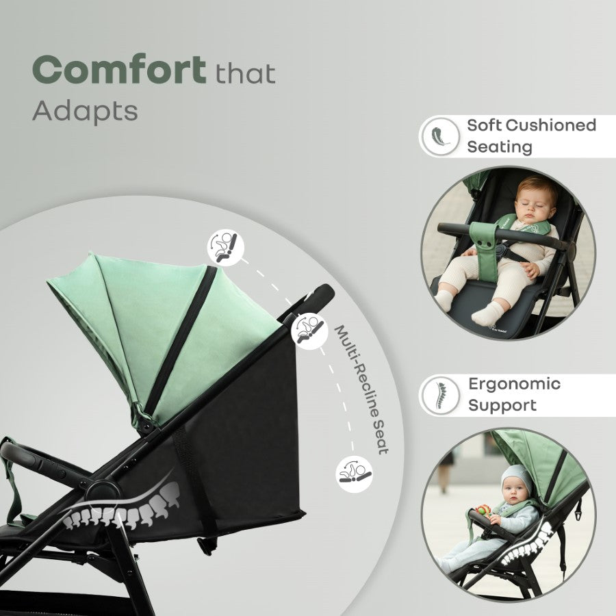 Poppins Neo Baby Stroller, Travel Stroller with 5-Point Harness & One-Hand Fold - Olive Green