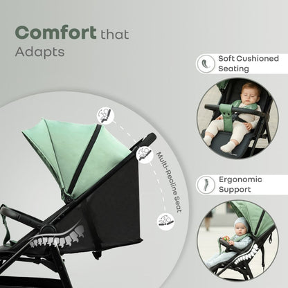 Poppins Neo Baby Stroller, Travel Stroller with 5-Point Harness & One-Hand Fold - Olive Green