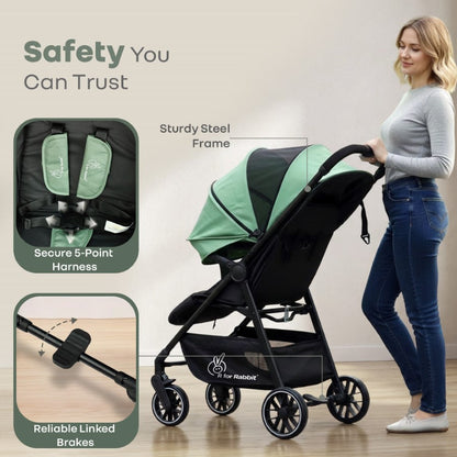 Poppins Neo Baby Stroller, Travel Stroller with 5-Point Harness & One-Hand Fold - Olive Green