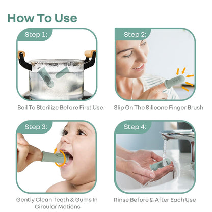 Tiny Smiles Gummy Baby Finger Brush, Food Grade Silicone Toothbrush, Gum Massager with Storage Case - Olive Green