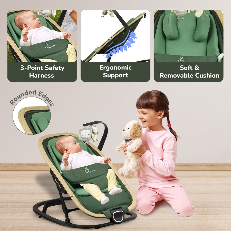 Rock N Nap Bliss – Lightweight Baby Sleeper & Rocker Soft, Safe & Travel-Friendly - Olive Green