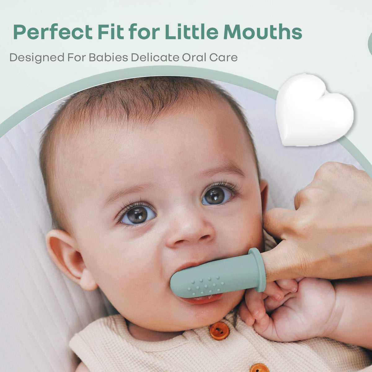 Tiny Smiles Gummy Baby Finger Brush, Food Grade Silicone Toothbrush, Gum Massager with Storage Case - Olive Green