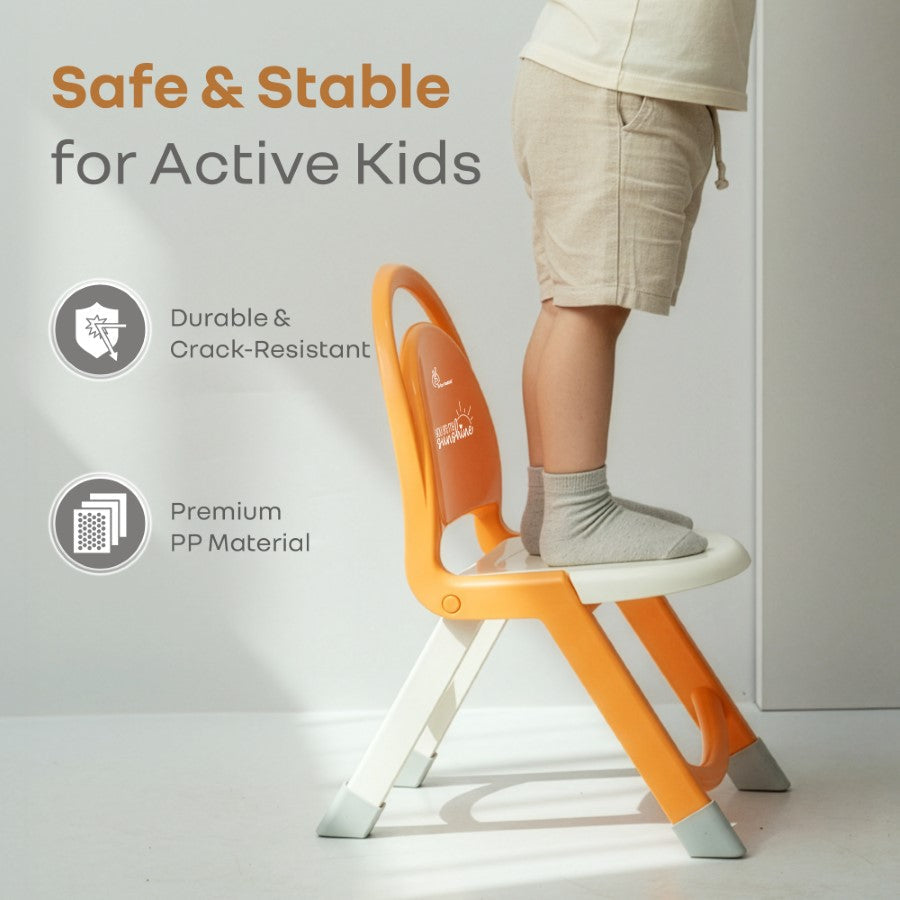 Jelly Bean Zippy Foldable Kids Chair - Ergonomic, Durable PP Material, Triangular Stable Structure, Travel-Friendly & Multi-Activity Chair (1-8 Years) - Orange White